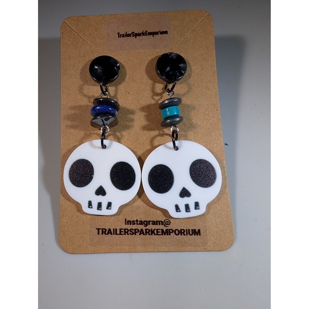 TrailerSparkEmporium Acrylic Skull Dangle‎ Earrings Nickel Free Goth Halloween